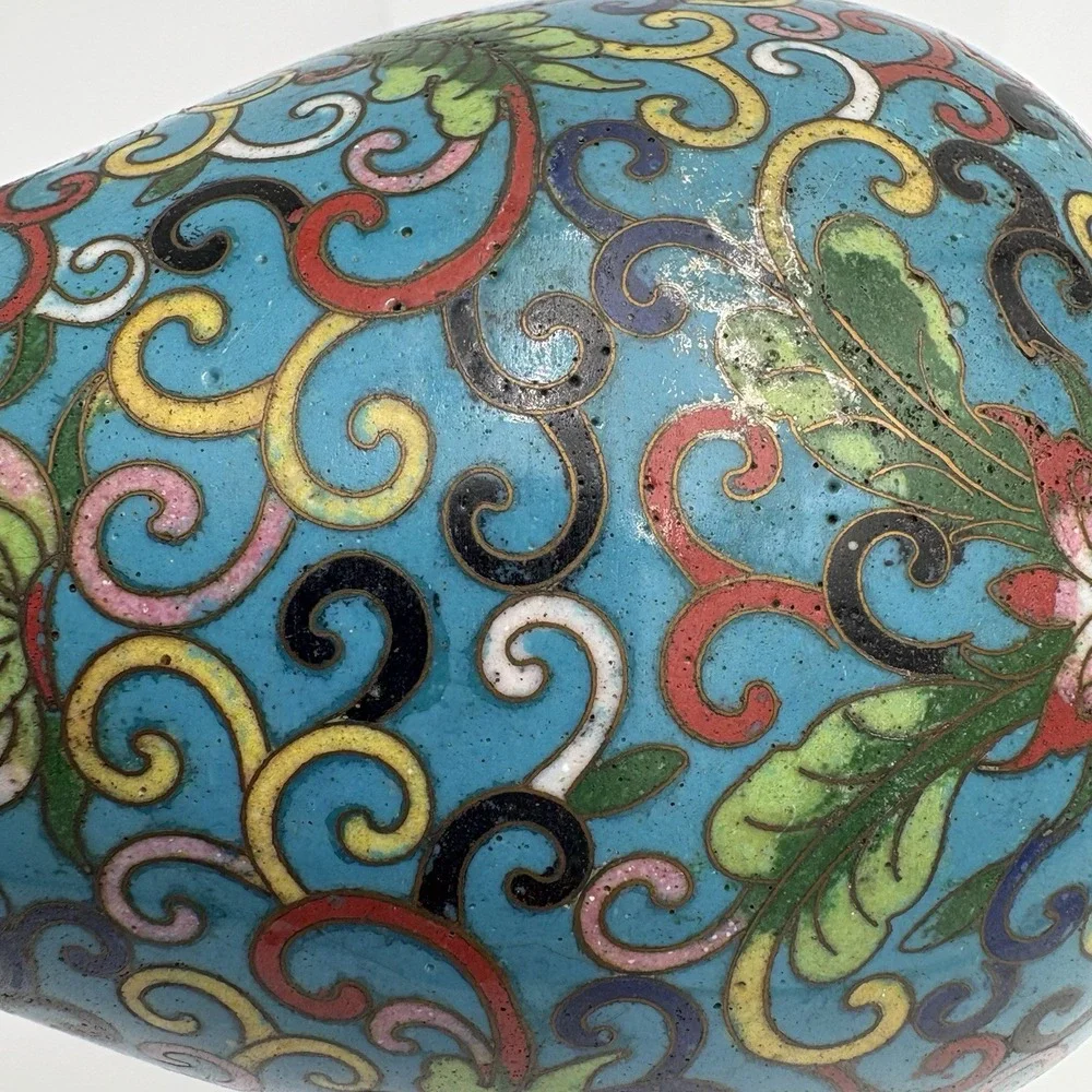 Vintage Mid‎ 19th Century Chinese Cloisonné Vase Multicolor Intricate Design 8